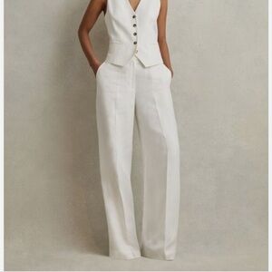 NWT Reiss Willow Linen Blend Wide Leg Trousers Size 2P